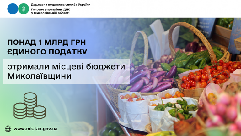 Місцеві бюджети Миколаївщини отримали понад 1 млрд грн єдиного податку